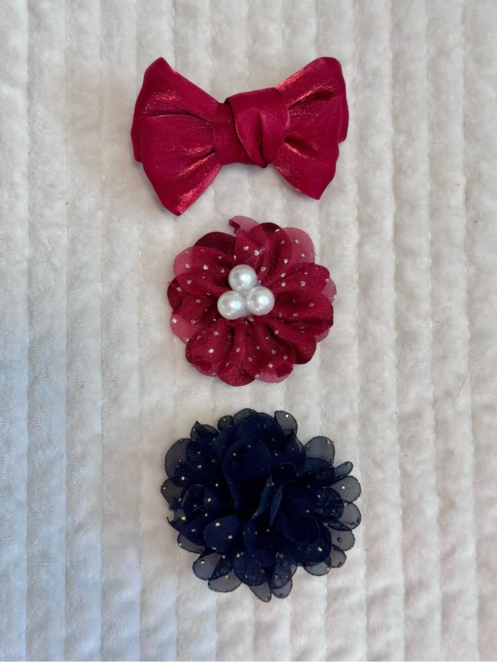 Kids Satin Bow and Floral Clip Set in Red and Black